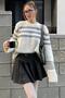 Bone Color Striped Knitwear Sweater Mg1585