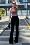 Women's Black Slit Stretch Fabric Bell Bottom Jeans Mg1518 - 3