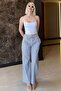 Blue Adjustable Waist Cotton Loose Wide Leg Draped Striped Pants Mg2133 - 4
