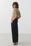Black Gathered Waist Satin Wide Leg Women's Trousers MG2019 - 3