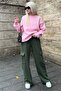 Women's Khaki Green Wide Leg Cargo Pocket Sweatpants Mg1615 - 5
