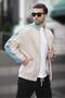 Beige Half-Turtleneck Zip-Up Printed Men's Cardigan 7081 - 2