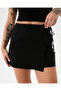 Black Side Lace-Up, Zippered, Organic Cotton Wrap Shorts Skirt - 5