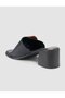 100% Genuine Leather Black Women's Slippers with Buckle Detail - 5
