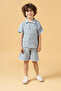 Boy's Shirt Shorts Muslin Summer Two-Piece Set Blue
