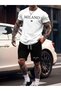 Milano 96 Printed Men's Summer Comfortable Two-Piece Set - Stylish Black T-Shirt and Black Shorts Outfit,
