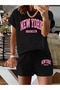 Short Sleeve Slash Neck T-Shirt and Shorts - Stylish "New York Brooklyn" Print,