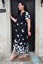 Large Size Black and White Butterfly Pattern Comfortable Flexible Lycra Cotton 4 Season Short Sleeve Stylish Dress - 4