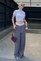 Dark Gray Belt Detailed Wide Leg Pants Mg1834 - 4
