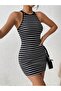 Women's Striped Back Detailed Mini Dress - 5