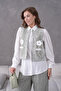Women's Front Embroidered Flower and Stone Detailed Linen Vest and Trousers Bottom Top Set - 4