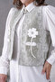 Women's Front Embroidered Flower and Stone Detailed Linen Vest and Trousers Bottom Top Set - 5