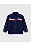Boy's Navy Blue Benetton Logo Embroidered Zippered Sweatshirt