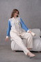 Women's Embroidered Denim Decorated Linen Shirt Double Set - 6
