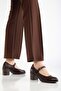 Women's Genuine Leather Banded Heeled Shoes - Brown - 3
