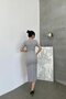 Gray Crew Neck Belt Detailed Short Sleeve Crepe Fabric Evening Dress - 5