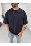 Navy Blue Rivet Pocket Detailed Oversize T-Shirt Bs-004 - 4