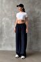 Navy Blue Adjustable Waist Wide Leg Relaxed Fit Basic Women's Sweatpants Mg2122 - 3