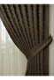 Brown Linen Jacquard Modern Pattern 3 Layer Pleated Background Curtain - 3