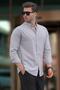 Men's Gray Long Sleeve Cotton Linen Look Shirt 6743