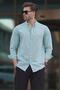 Light Blue Long Sleeve Cotton Linen Look Men's Shirt 6743