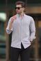 Men's Gray Long Sleeve Cotton Linen Look Shirt 6743 - 2