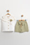 Girl's Set with Ruffle Detailed Muslin Shorts - 100% Cotton Breathable - (2-3-4-5 Years Old) - 2