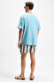 Ourflow Men's Embroidery Detailed 100% Organic Cotton Crew Neck Short Sleeve Oversize Light Blue T-Shirt - 6