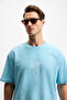 Ourflow Men's Embroidery Detailed 100% Organic Cotton Crew Neck Short Sleeve Oversize Light Blue T-Shirt - 4