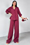 Tkm-13271 Burgundy Woven Double Breasted Collar Shirt Loose Trousers Two Piece Set