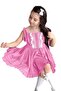 Girl's Rope Strap Tie Chest Lace Embroidered Pleated Pink Linen Dress - 4