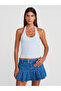 71979 100% Cotton Pleated Denim Shorts Skirt-Blue - 4