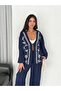 Navy Blue Premium Women's Embroidered Lacing Detailed Shirt