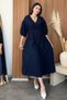 Women's V-Neck Navy Blue Muslin Fabric Short Sleeve Dress - 5