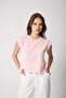 Women's Dusty Pink Padding Look Laser Cut Embroidery Detailed Design T-Shirt - 2518