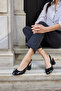 Dorado Women's Black Patent Leather Thick Heel Slingback Shoes - 2