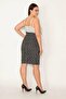 Women's Large Size Black Gather Detailed Point Pattern Strap Dress 65n31795 - 6
