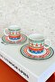 Tufi Premium Porcelain 4 Piece Coffee Cup Set for 2 People 90 ml Orange Special Design - 3