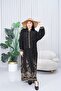 Black - Stone Patterned Half Button Plus Size Dress - 3006 - 2 - 3