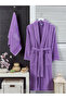 Shine Cotton Embroidered Shawl Collar Bathrobe - Hair Towel Set