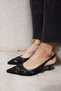 Gray Women's Black Lace Tul Detail Mini Heeled Shoes - 4