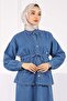 Dark Blue Pocket Jacket Skirt Denim Suit - 3