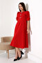 Watermelon Sleeve Metal-Accented Midi Length Dress Red - 6