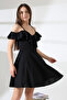Off-The-Shoulder Flounce Black Dress - 4