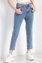 Bt14848913 Women's Blue Snow Wash Stretch Fabric Mom Jeans Denim Pants - 3