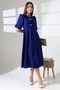 Watermelon Sleeve Midi Dress with Metal Accessories - Cobalt Blue - 2