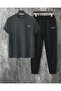Bird Logo T-Shirt Sweatpants Jogger - Smoked Black Printed Combed Cotton T-Shirt Sweatpants Set Combination