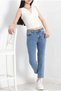 Bt14848913 Women's Blue Snow Wash Stretch Fabric Mom Jeans Denim Pants - 2