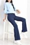 Mona Women's Navy Blue Full Lycra Flared Jeans Denim Trousers