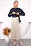 Navy Blue Waist Tie Crop Shirt - 4